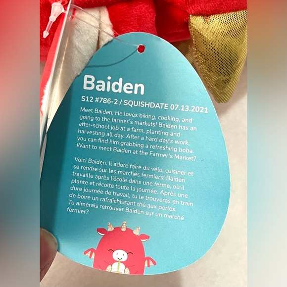 Squishmallows Baiden Red Dragon Plush Gold Accents with Boba Drink NWT - Picture 5 of 16